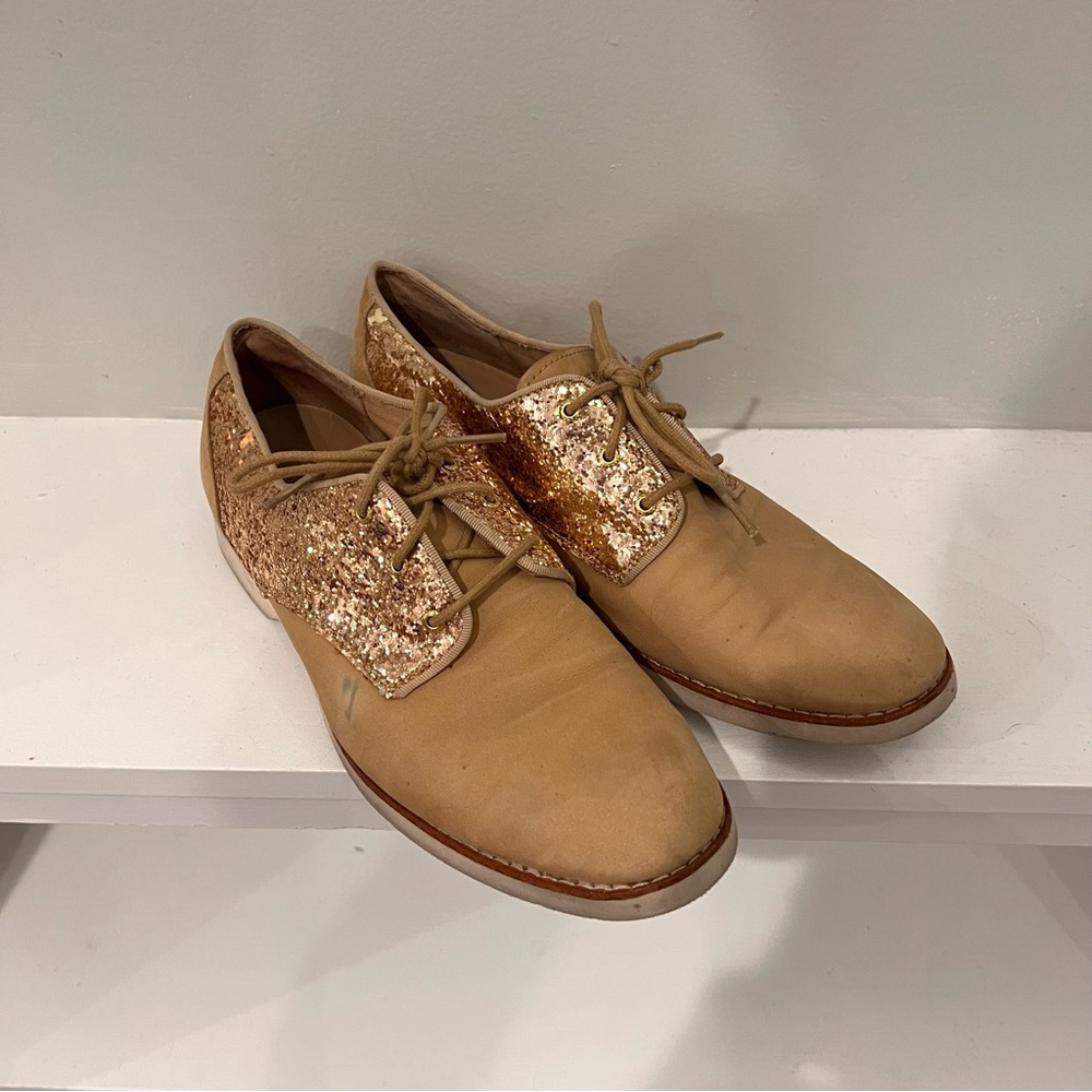 Sperry Delancey Gold Glitter Lace Up Oxfords - - Picture 1 of 5